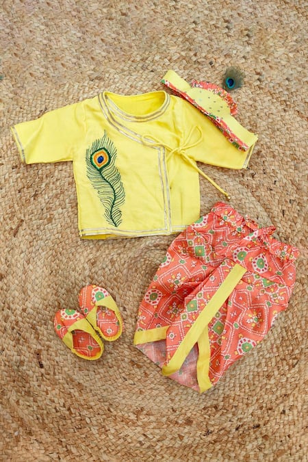 Lil Angels Mor Pankh Embroidered Jaamna Kurta Set