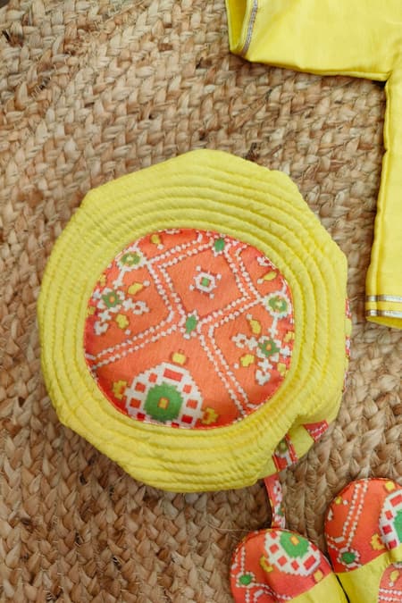 Shop Lil Angels Yellow Silk, Cotton Embroidery Mor Pankh Jaamna Kurta Set Online at Aza Fashions Shop_Lil Angels_Yellow Silk, Cotton Embroidery Mor Pankh Jaamna Kurta Set _Online_at_Aza_Fashions