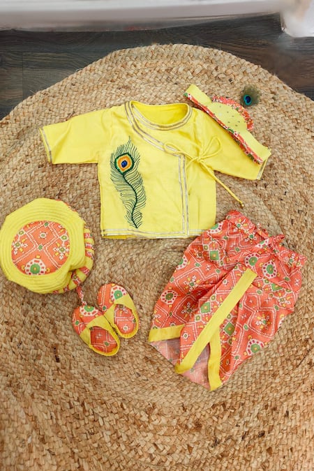 Lil Angels Mor Pankh Embroidered Jaamna Kurta Set