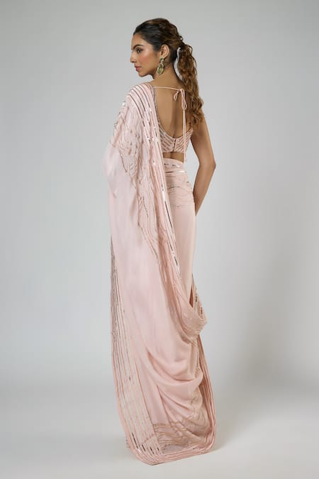 Masumi Mewawalla Resham Embroidered Pre-Draped Saree & Blouse Set