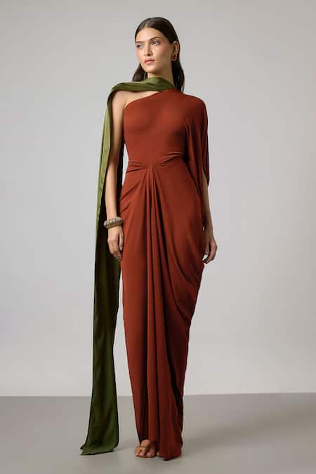 NA-KA One Shoulder Draped Gown With Detachable Sash