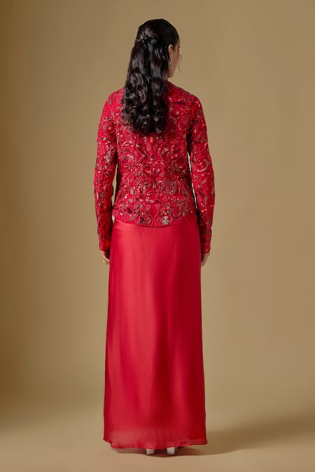 Asaga Torrin Abstract Embroidered Jacket With Draped Skirt