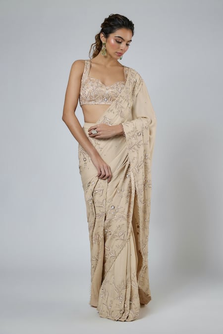 Masumi Mewawalla Resham & Aari Embroidered Pre-Draped Saree Set