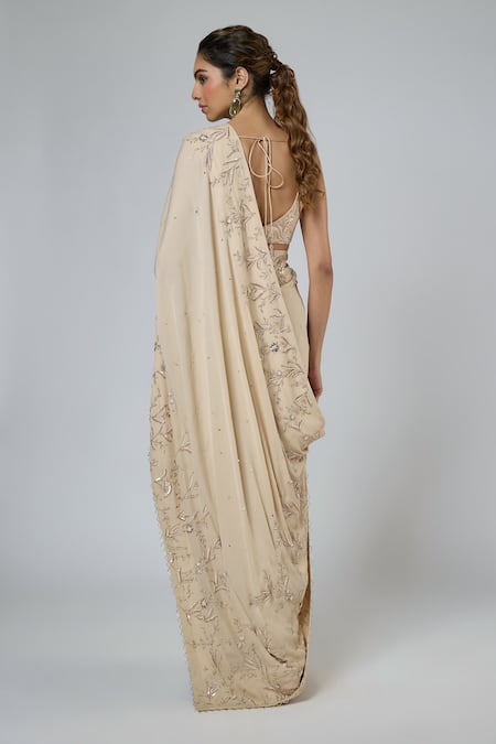 Masumi Mewawalla Resham & Aari Embroidered Pre-Draped Saree Set