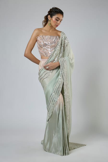 Masumi Mewawalla Embroidered Pre-Draped Saree & Blouse Set