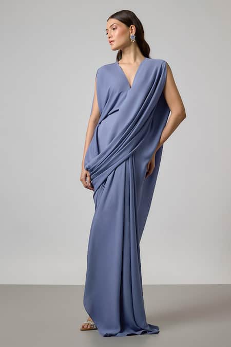 NA-KA Double Georgette Pleated & Cowl Gown