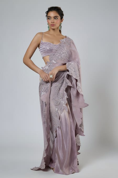 Masumi Mewawalla Embroidered Pre-Draped Saree & Blouse Set