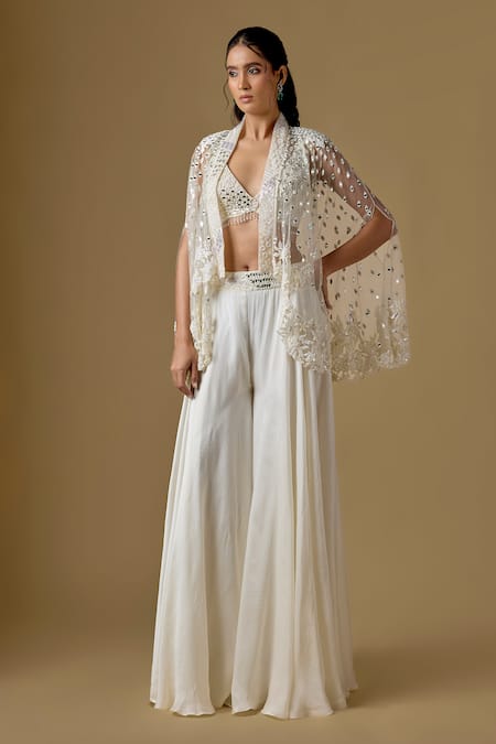 Asaga Seanna Abstract Embroidered Cape Sharara Set