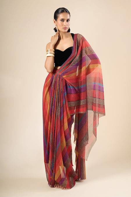 Tarun Tahiliani Stripe Print Pre-Draped Saree