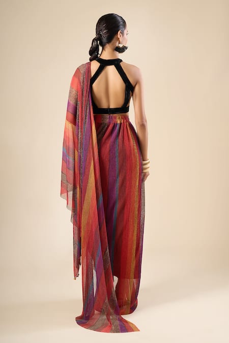 Tarun Tahiliani Stripe Print Pre-Draped Saree