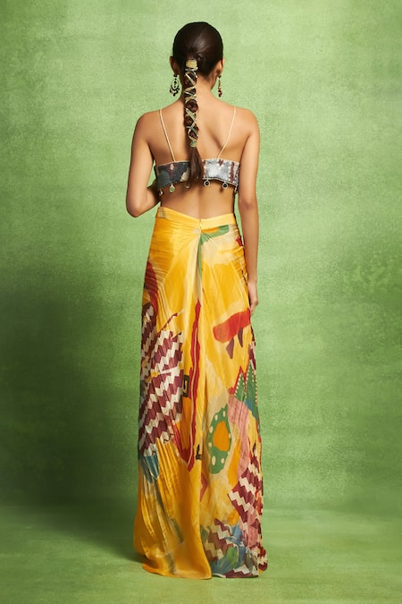 Vedika M Abstract Print Pleated Skirt & Dupatta Set 