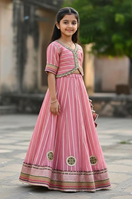Minime Organics Striped Gota Embroidered Lehenga & Blouse Set 