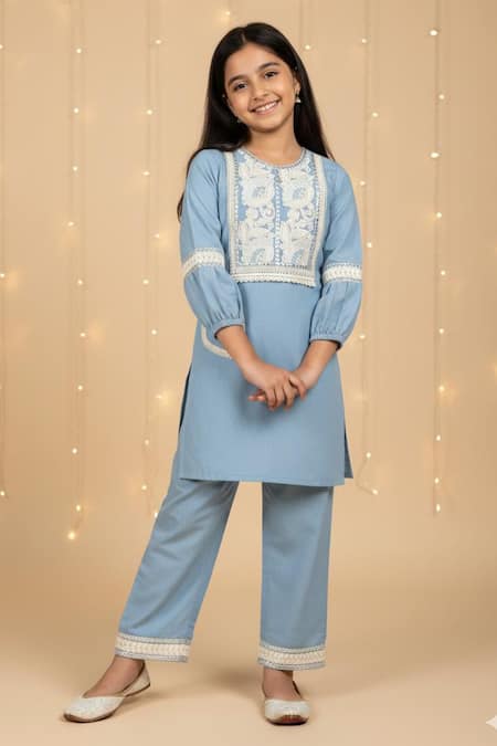 Minime Organics Denim Embellished Kurta & Salwar Set 
