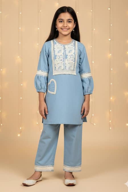 Minime Organics Denim Embellished Kurta & Salwar Set 