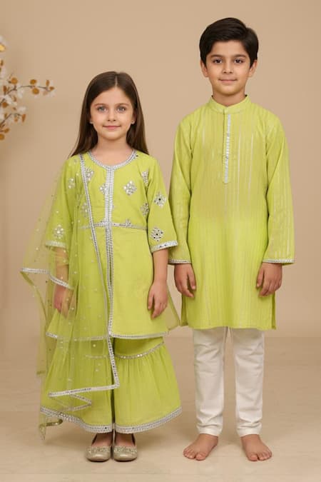 Minime Organics Faux Mirror Lace Kurta & Pyjama Set 