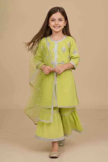 Minime Organics Embroidered Kurta Sharara Set 