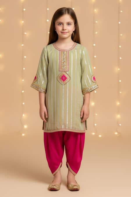 Minime Organics Gota Embroidered Kurta & Dhoti Pant Set 