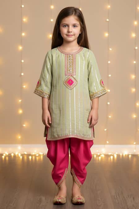 Minime Organics Gota Embroidered Kurta & Dhoti Pant Set 
