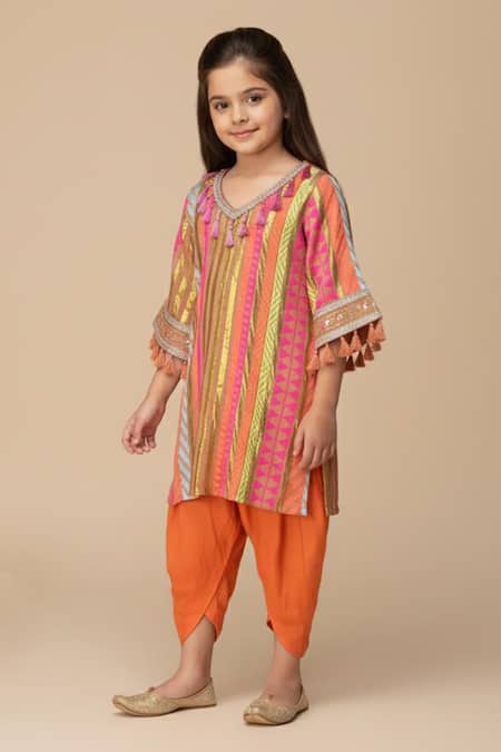 Minime Organics Striped Pattern Kurta & Dhoti Pant Set 