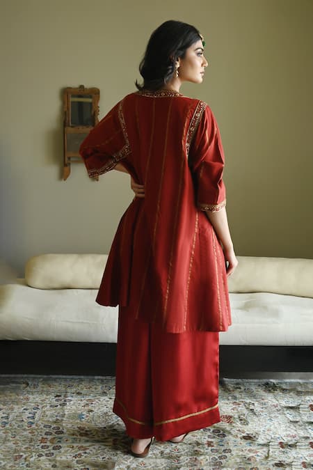 Shorshe Clothing Stripe Zardozi Embroidered Kurta & Palazzo Set 