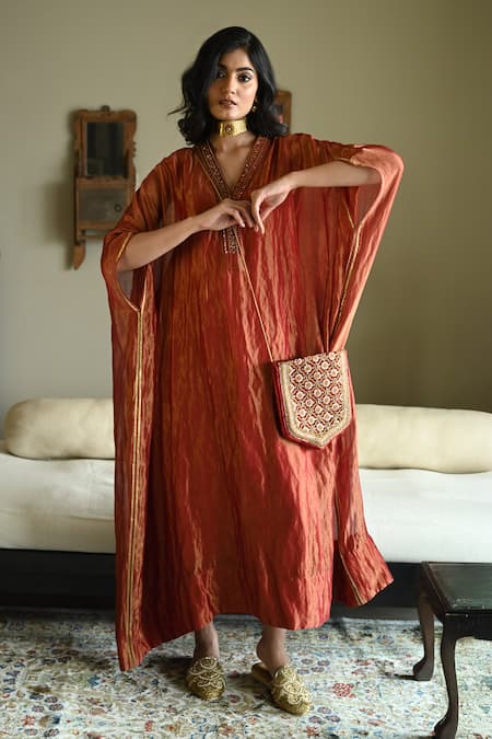 Shorshe Clothing Tyohaar Pin Stripe Embroidered Kaftan 