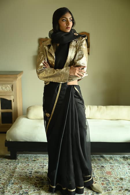 Shorshe Clothing Rubina Cross Butta Patchwork Organza Saree 