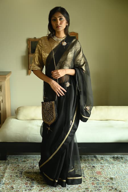 Shorshe Clothing Rubina Cross Butta Patchwork Organza Saree 