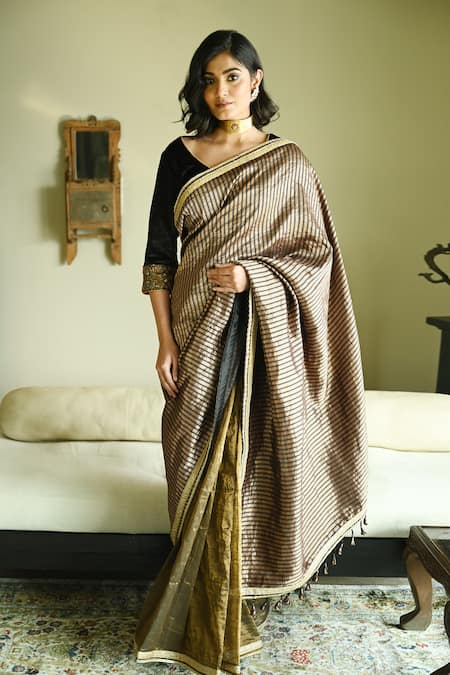 Shorshe Clothing Irum Stripes Meena Brocade & Tissue Saree 