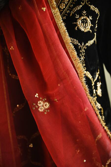 Shop_Shorshe Clothing_Red Organza Lace, Embroidery, Sequins Shiuli Dupatta _Online_at_Aza_Fashions