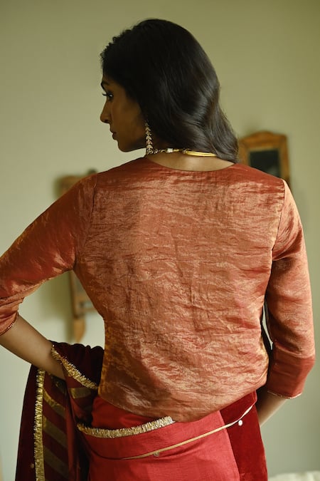 Shorshe Clothing Handwoven Chanderi Silk & Tissue Pin Stripes Blouse 