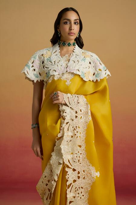 Chandrima Ivory V-neck Cord And Bead Work Cape