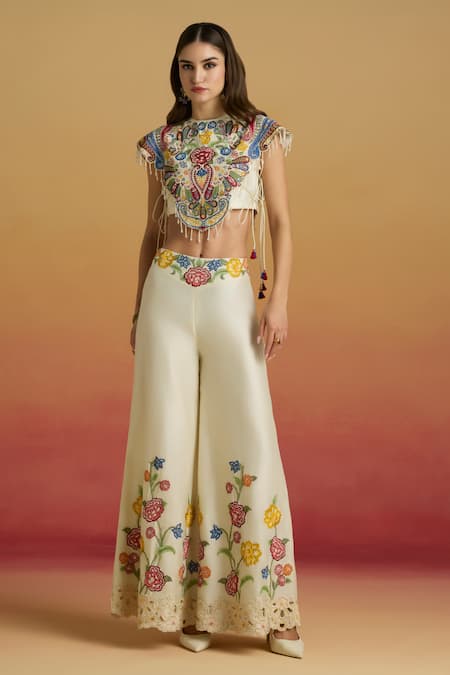 Chandrima Ivory Floral Embroidered Sharara 