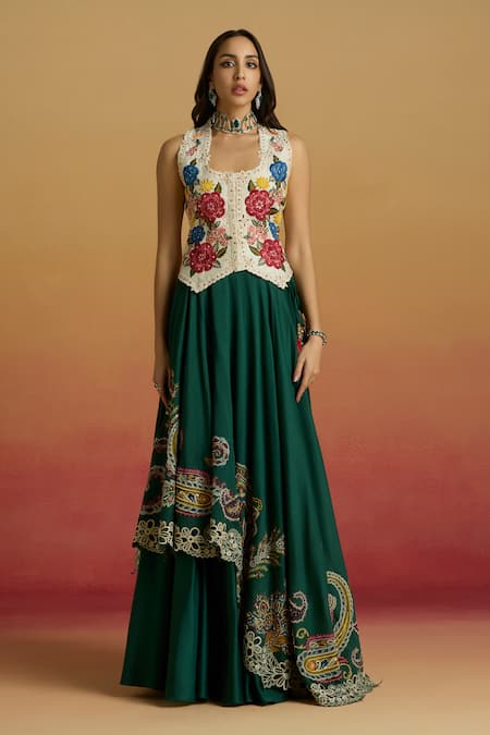 Chandrima Paisley Embroidered Layered Lehenga 