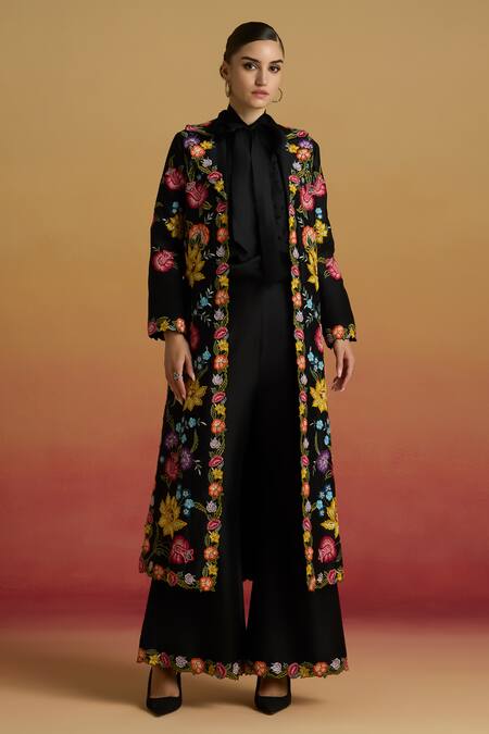 Buy Chandrima Black Chanderi Embroidery, Beads Floral Bell Bottom Pant Online at Aza Fashions Buy_Chandrima_Black Chanderi Embroidery, Beads Floral Bell Bottom Pant _Online_at_Aza_Fashions