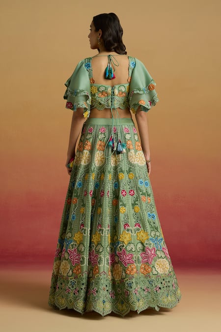 Chandrima Floral Embroidered Sage Green Bustier