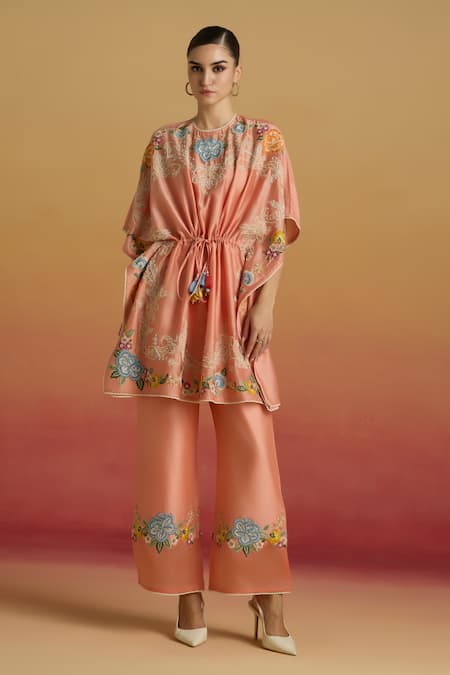 Chandrima Apricot Floral Sheer Detail Pant 