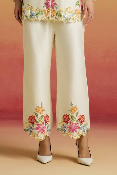 Chandrima_Ivory Chanderi Embroidery, Beads Thread Work And Beadwork Pant _Online_at_Aza_Fashions