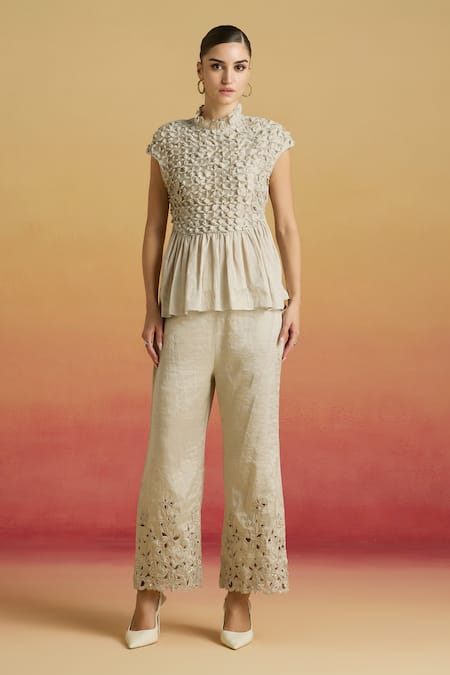Chandrima Silver Tonal Cutwork Pant 