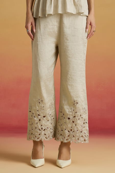 Chandrima_Silver Tissue Cut Work Tonal Pant _Online_at_Aza_Fashions