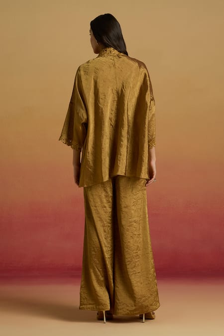 Chandrima Gold Smocked Tissue Shirt