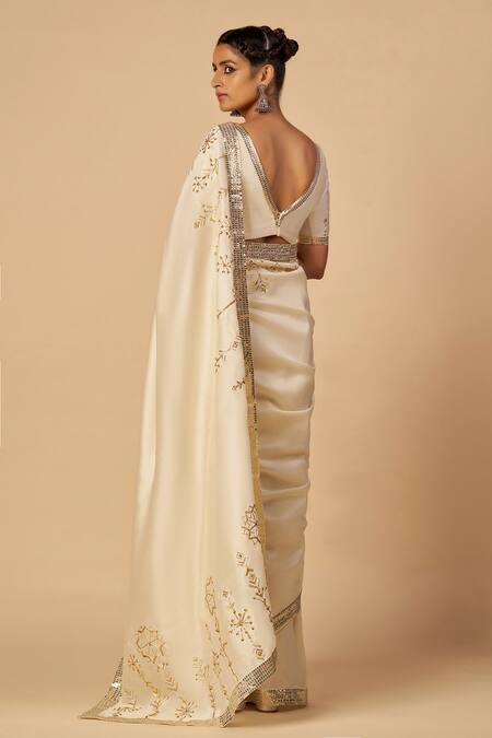 Shop Gulabo By Abu Sandeep Off White Chanderi Sequins, Embroidery V-neck Blouse at Aza Fashions Shop_Gulabo By Abu Sandeep_Off White Chanderi Sequins, Embroidery V-neck Blouse _at_Aza_Fashions