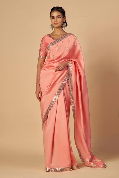 Gulabo By Abu Sandeep Pink Chanderi Sequins, Embroidery V-neck Blouse Online at Aza Fashions Gulabo By Abu Sandeep_Pink Chanderi Sequins, Embroidery V-neck Blouse _Online_at_Aza_Fashions