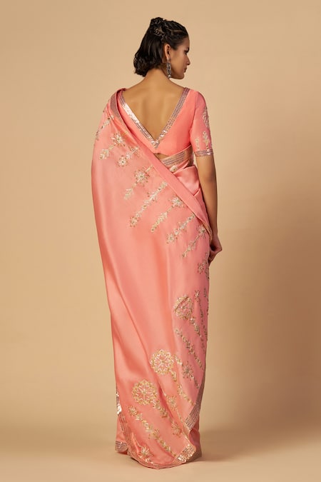 Shop Gulabo By Abu Sandeep Pink Chanderi Sequins, Embroidery V-neck Blouse at Aza Fashions Shop_Gulabo By Abu Sandeep_Pink Chanderi Sequins, Embroidery V-neck Blouse _at_Aza_Fashions