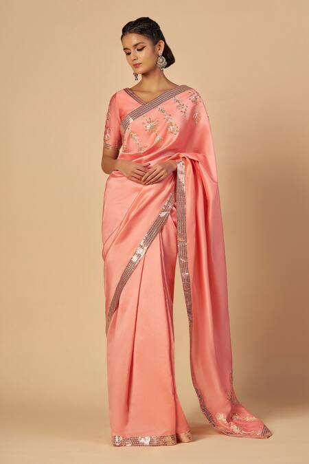 Buy Gulabo By Abu Sandeep Pink Chanderi Sequins, Embroidery V-neck Blouse Online at Aza Fashions Buy_Gulabo By Abu Sandeep_Pink Chanderi Sequins, Embroidery V-neck Blouse _Online_at_Aza_Fashions