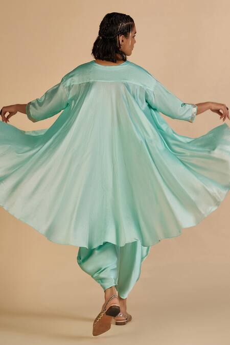 Gulabo By Abu Sandeep Aqua Chanderi Draped Pant Online at Aza Fashions Gulabo By Abu Sandeep_Aqua Chanderi Draped Pant _Online_at_Aza_Fashions