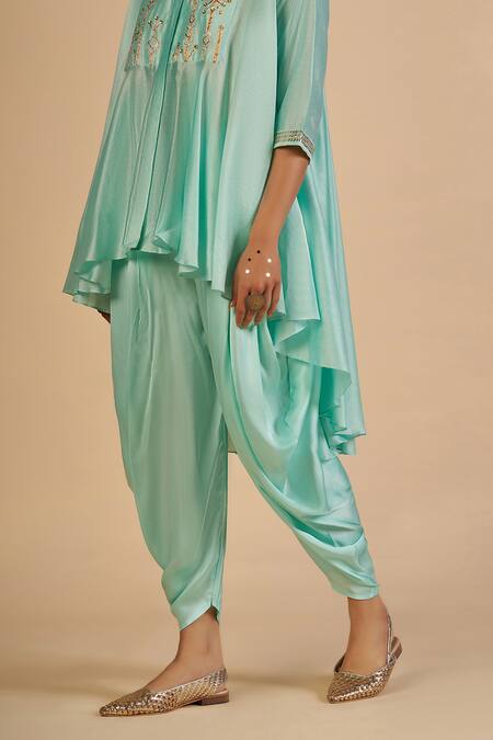 Gulabo By Abu Sandeep Aqua Chanderi Draped Pant at Aza Fashions Gulabo By Abu Sandeep_Aqua Chanderi Draped Pant _at_Aza_Fashions