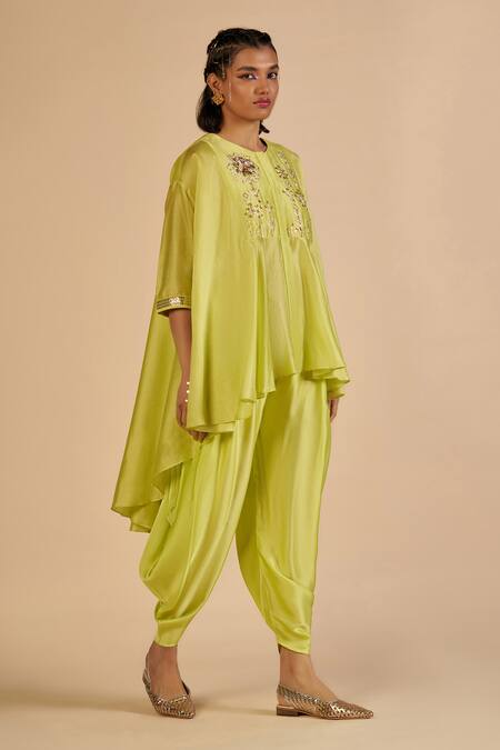 Buy Gulabo By Abu Sandeep Lime Chanderi Sequins, Beads, Embroidery, Metallic Asymmetric Top And Draped Pant Online at Aza Fashions Buy_Gulabo By Abu Sandeep_Lime Chanderi Sequins, Beads, Embroidery, Metallic Asymmetric Top And Draped Pant _Online_at_Aza_Fashions