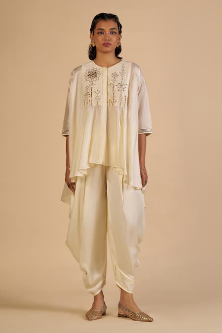 Gulabo By Abu Sandeep Off White Chanderi Draped Pant