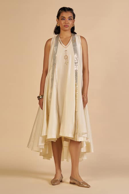 Gulabo By Abu Sandeep Chanderi Embroidered Midi Dress With Sequin 