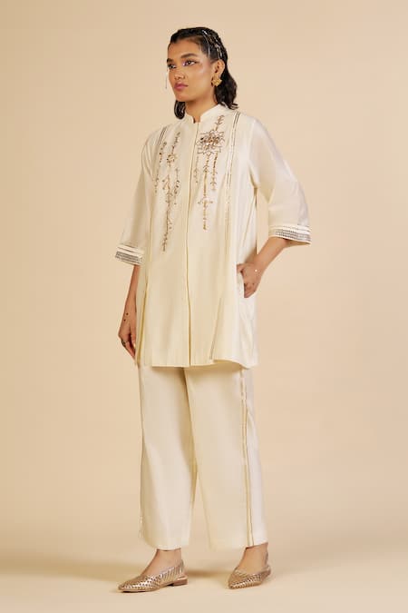 Gulabo By Abu Sandeep Chanderi Embroidered Straight Trouser 